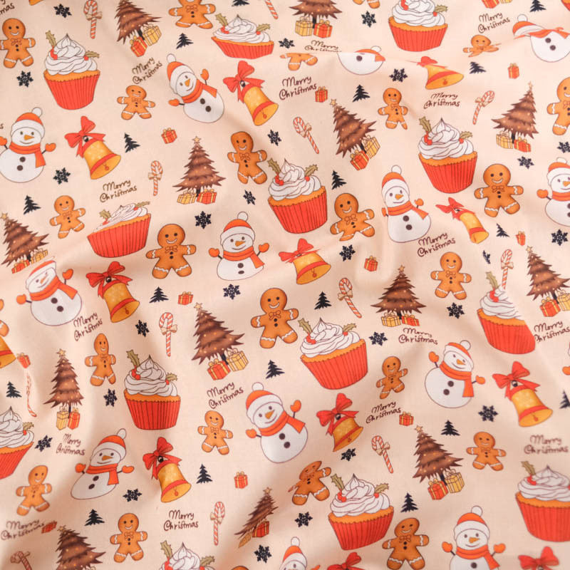 Tissu Noël Coton Flocon Blanc Fond Rouge - Maison Klem